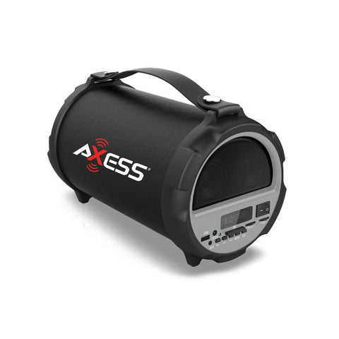 Axess Bluetooth Hi-fi Cylinder Loud Speaker 4 Inch Sub Vibrating Disk Sd Card Usb Aux Inputs Gray