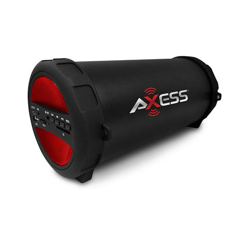 Axess Portable Thunder Sonic Bluetooth Cylinder Loud Speaker Builtin Fm Radio Sd Card Usb Aux Red