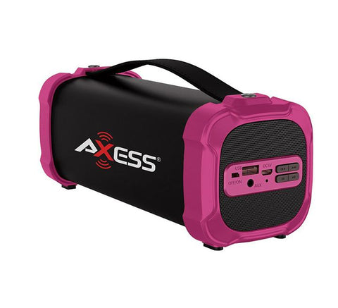 Axess Indoor-outdoor Bluetooth Media Speaker 3.5mm Line-in Jack Rechargeable Battery Subwoofer Pink