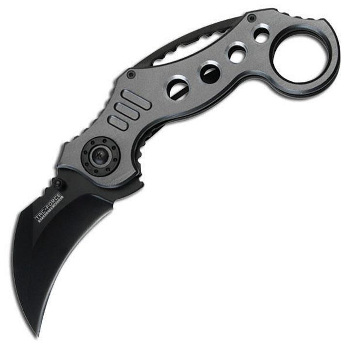 Tac Force Tactical Folding Knife Karambit Style Gray Aluminum Handle