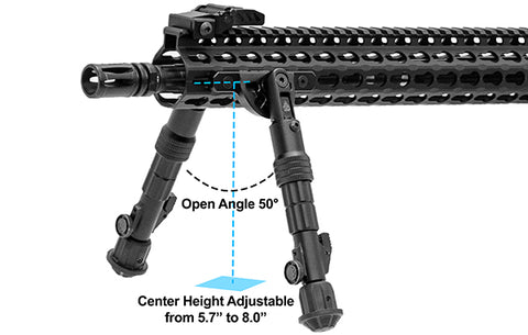 Utg Recon Flex Keymod Bipod Matte Black Cent. Ht. 5.7 Inch-8 Inch