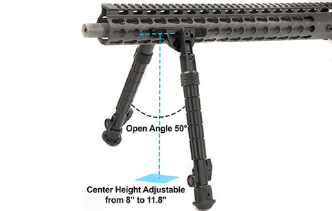 Utg Recon Flex Keymod Bipod Matte Black Cent. Ht. 8.0 Inch-11.8 Inch